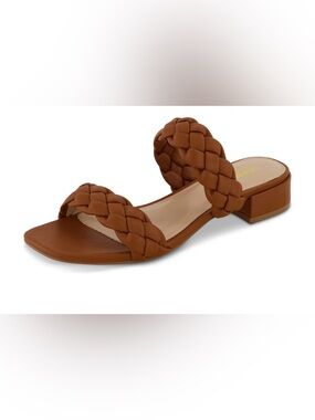 CUSHIONAIRE Women's Nan Two Band Braided Low Block Heel Slide Sandal+Memory Foam